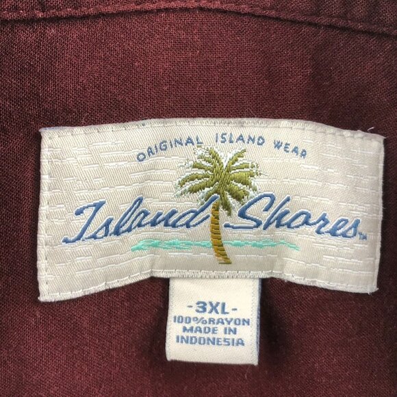 Island Shores Mens Hawaiian Shirt Sz 3XL Palm Print Burgundy Short Sleeve Casual - Picture 3 of 12